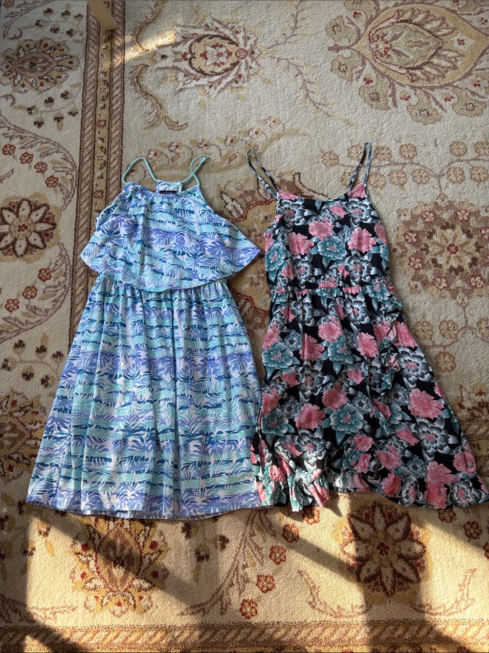 Girls Blue Tropical Print Sundress with Ruffle - Roxy Girl and Nautica